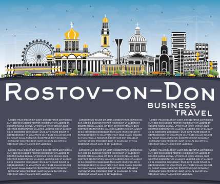 Rostov-on-Don Russia City Skyline with Color Buildings, Blue Sky and Copy Space.