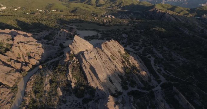 Aerial 1/2 Part 2 Orbit around Vasquez Rocks Formation in Southern California at Sunset (D-Cinelike)