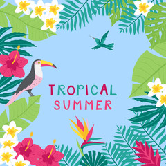 Fototapeta na wymiar Summer time hand drawn tropic background
