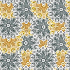 Seamless pattern with mandala romantic elements