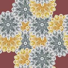 Seamless pattern with mandala romantic elements. Endless texture for season spring design.