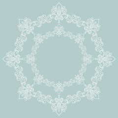 Elegant vintage vector round ornament in classic style. Abstract traditional light blue and white pattern with oriental elements. Classic vintage pattern