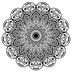 Black and white mandala vector isolated on white. Vector hand drawn circular decorative element.