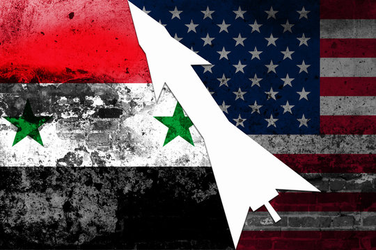 Concept of conflict in Syria. US missile response to the use of chemical bombs.