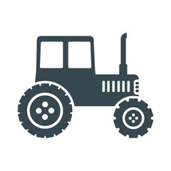 Tractor black icon. Flat vector cartoon illustration. Objects isolated on white background.