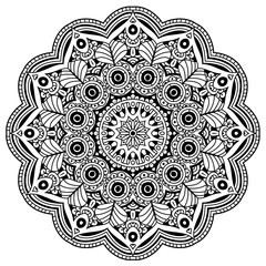 Black and white mandala vector isolated on white. Vector hand drawn circular decorative element.