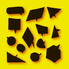 Black Speech Bubbles collection in paper cut style with shadows on yellow.