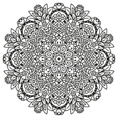 Black and white mandala vector isolated on white. Vector hand drawn circular decorative element.