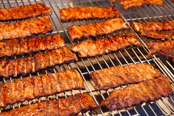 Chiang Mai, Thailand - April 8, 2018 : Street food (Barbecue Pork Ribs) at the Sunday Night Market Walking Street on April 8, 2018 in Chiang Mai, Thailand.
