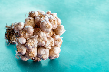 Garlic bulb cloves cluster on background