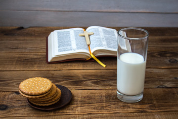 open bible cookies and milk