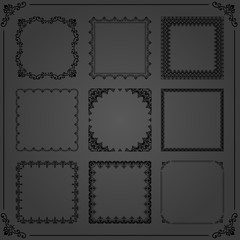 Vintage set of vector elements. Different square elements for decoration and design frames, cards, menus, backgrounds and monograms. Classic dark patterns. Set of vintage patterns