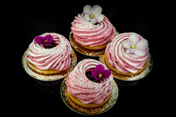 top view on four handmade pink zephyr cookies