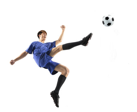 soccer player in action isolated white background