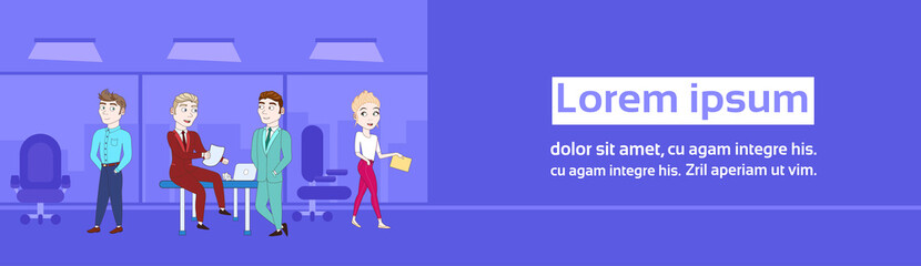 Group Of Business People In Office Team Meeting Brainstorming Horizontal Banner Flat Vector Illustration