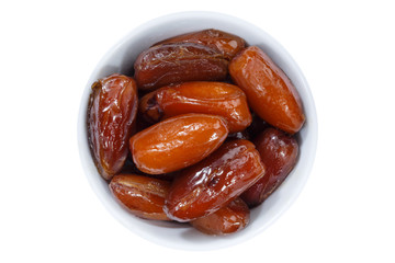 Datteln getrocknet Früchte Obst von oben isoliert freigestellt Freisteller