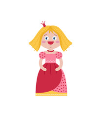 Obraz na płótnie Canvas Cute queen in red dress. Fairytale medieval character isolated on white background vector illustration.