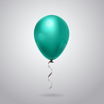 Beautiful Shiny Balloon With Ribbon Isolated On Grey Background Flat Vector Illustration
