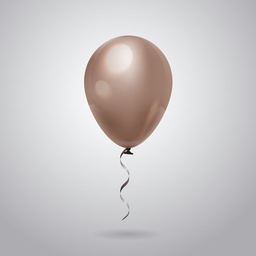 Rubber Balloon With Ribbon Isolated On Grey Background Flat Vector Illustration
