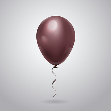Balloon With Ribbon Isolated On Grey Background Flat Vector Illustration