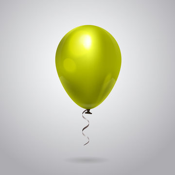Realistic Balloon With Ribbon Isolated On Grey Background Flat Vector Illustration