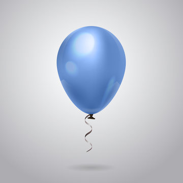 Blue Helium Balloon With Ribbon On Grey