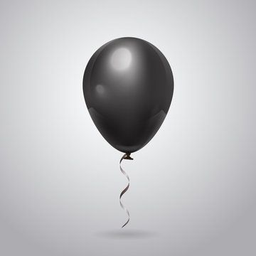 Black Glossy Balloon On Grey Background Flat Vector Illustration