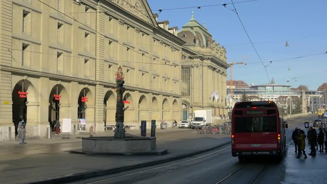 Bus stopping in the bus station