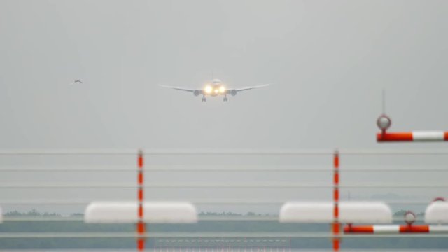 Widebody airplane approaching before landing