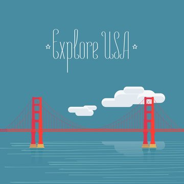 Explore USA, San Francisco image with Golden Gate bridge vector illustration