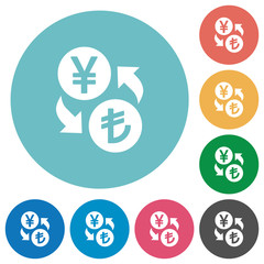 Yen Lira money exchange flat round icons