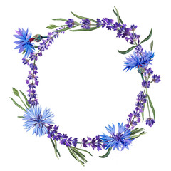 Summer meadow flowers frame. Floral invitation frame. Can be used as print, wedding invitation, greeting card, packaging design, textile, sticker, element design.