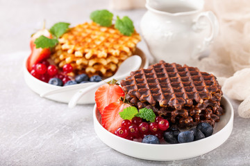Wafers with berries. Selective focus. Copy space