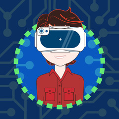 Male Wearing 3d Virtual Reality Glasses Avatar Moder Vr Headset Concept Flat Vector Illustration