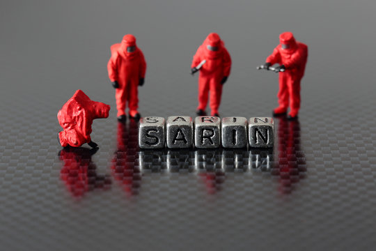 Sarin on beads with a miniature scale model safety chemicall team