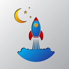 The space rocket icon carved from paper. Vector illustration.