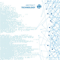 Abstract technology digital data square blue pattern pixel with lines connect dots on white color background.