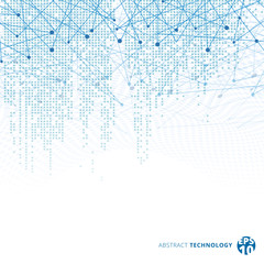 Abstract technology digital data square blue pattern pixel with lines connect dots on white color background.