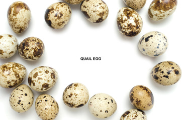 Fototapeta premium Quail eggs on white background, with space for text.
