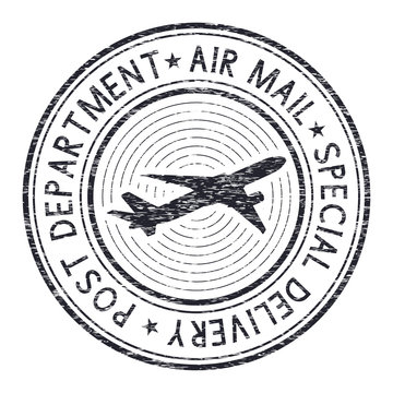 Air mail postmark. Black stamp for envelopes with airplane