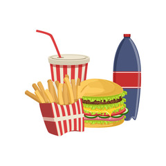 Burger, french fries, soda drink, fast food, American food vector Illustration on a white background