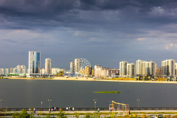 Storm clouds on a summer day over the city waterfront in Kazan