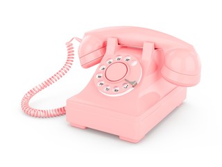 3D rendering pink vintage phone isolated on white background