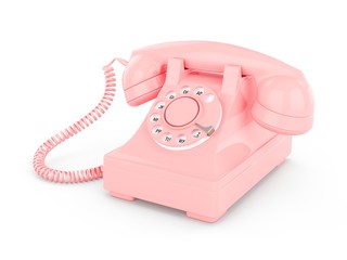 3D rendering pink vintage phone isolated on white background