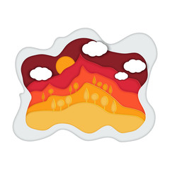 Vector illustration of a mountain landscape in a paper-cut style