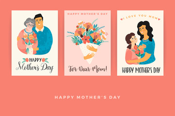 Happy Mothers Day. Vector templates for card, poster, banner, and other use.