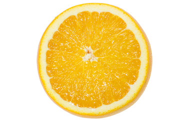 Piece orange fruit, top view.