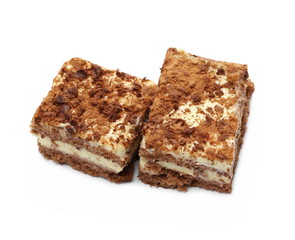Fototapeta na wymiar Chocolate and vanilla cake, pastry slice isolated on white background