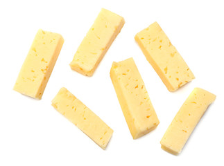 piece of cheese isolated on white background. top view