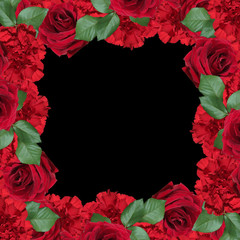 Beautiful floral background of red roses and carnations